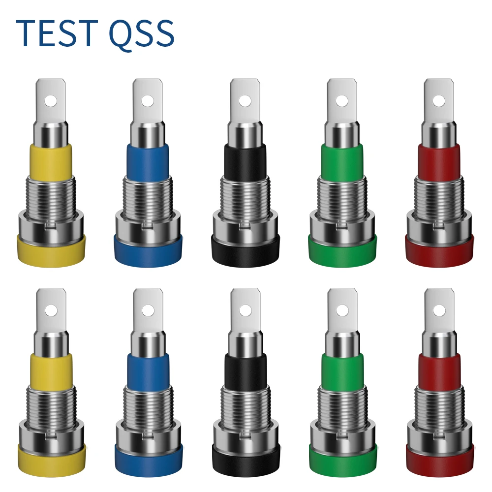 QSS 10 sztuk 4MM gniazdo bananowe zacisk nakrętka wtyczka bananowa Jack złącze elektryczne Terminal otwór testowy DIY części Q.40012