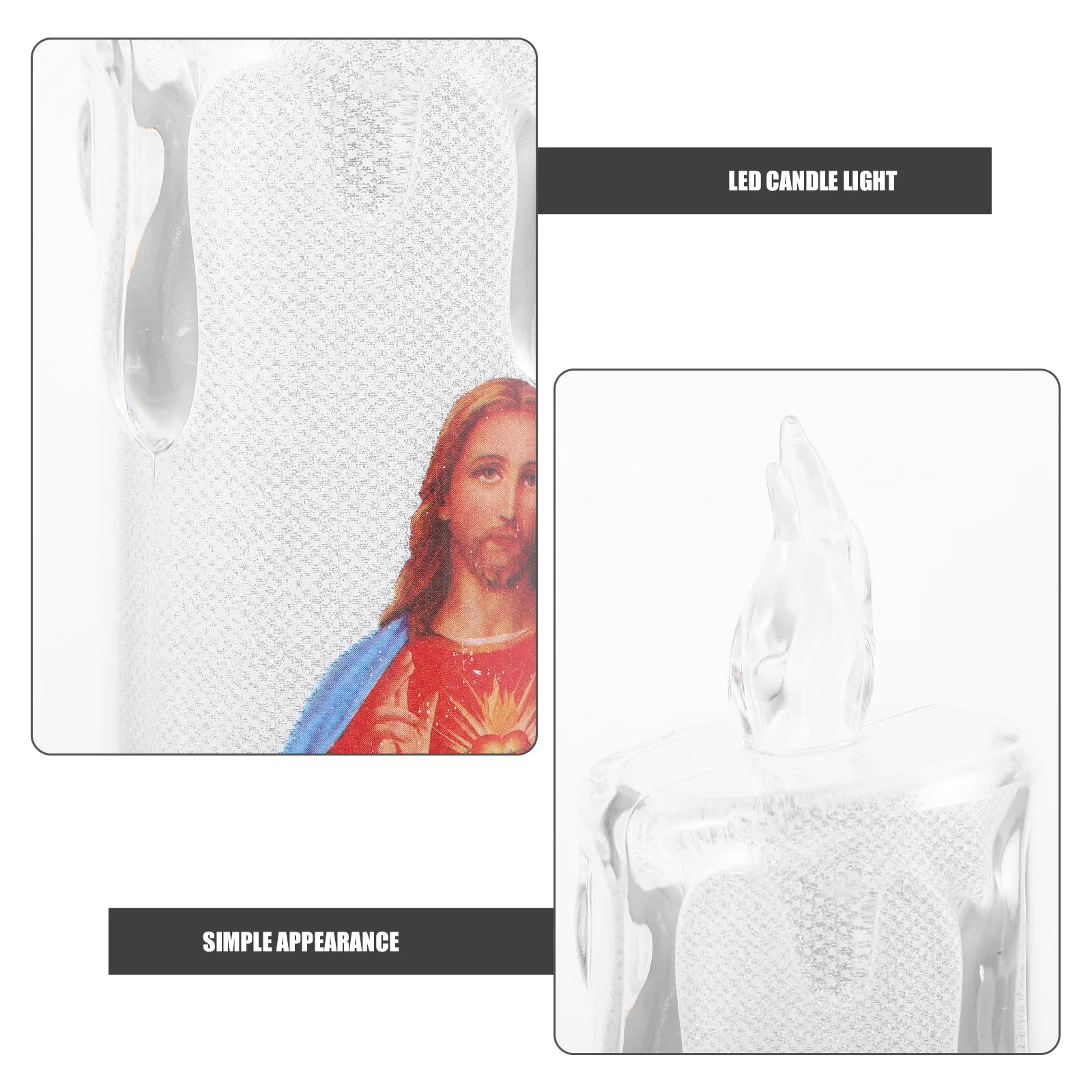 Linterna de Jesús de 4 piezas, luz LED, velas eléctricas sin llama, soportes cónicos religiosos