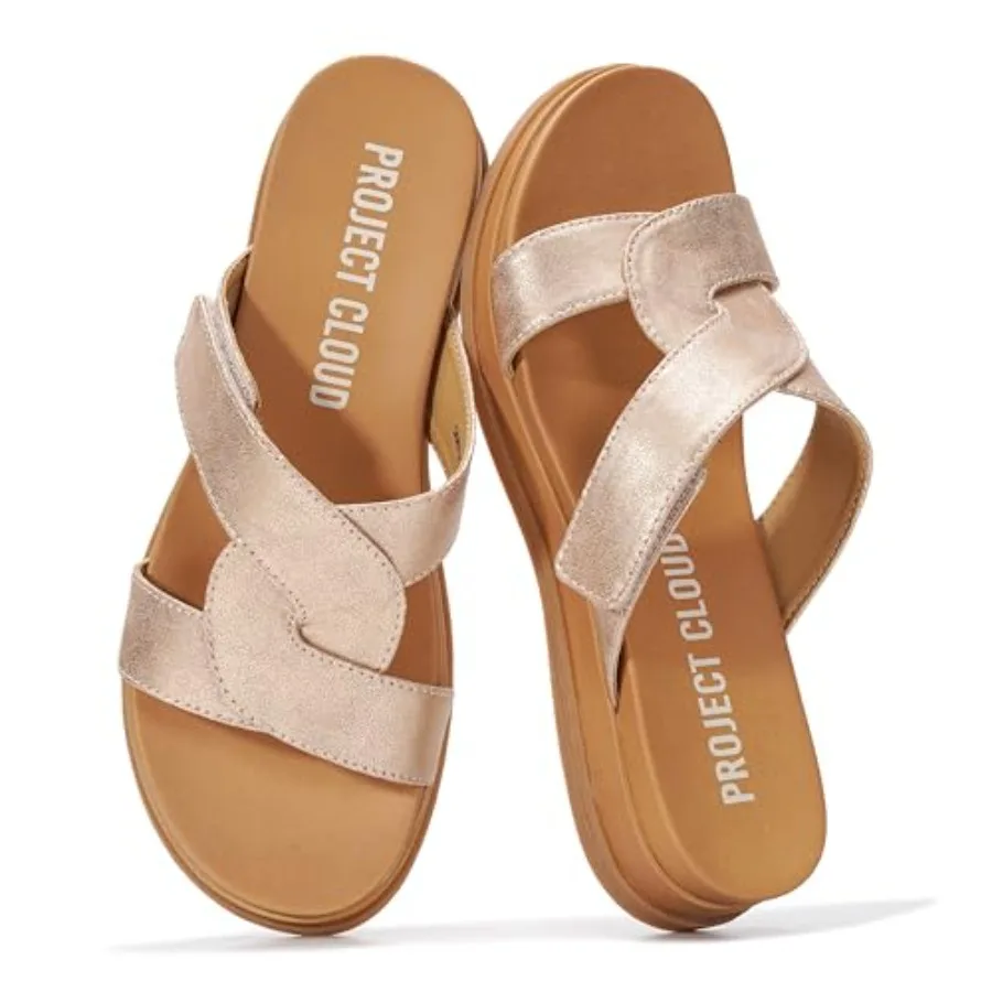 Sandalias de Plataforma Baja para Mujer 202 - Sandalias Fáciles de Poner con Plantilla Acolchada de Felpa, Ligeras y Antideslizantes para Mujer