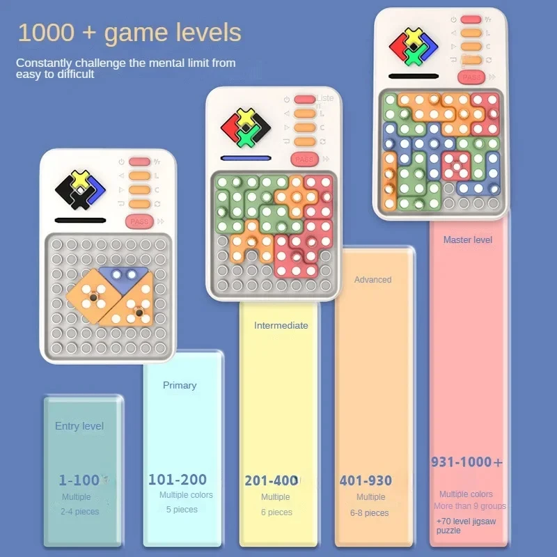 Super bloco inteligente jogo de quebra-cabeça 1000 + nivelado up desafios cérebro teaser quebra-cabeças interativos brinquedos presentes das crianças