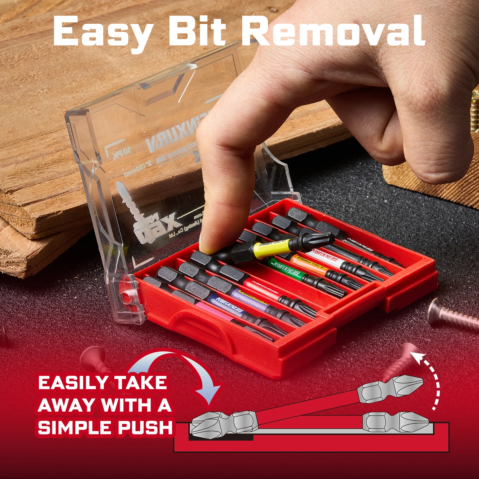 Geinxurn T7-T40 Impact Tough Magnetic Screwdriver Bit Set, PH2/SQ2 Power Bits, S2 Alloy Steel Bits with Storage M-Box