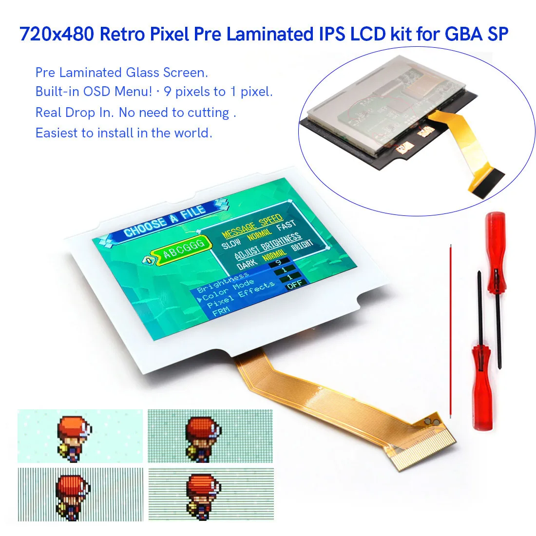 

White Glass Lens V5 Drop in IPS For GBA SP LCD Kits Screen for Gameboy Advance SP Pre-lamianted New Case Replace Housing Shell