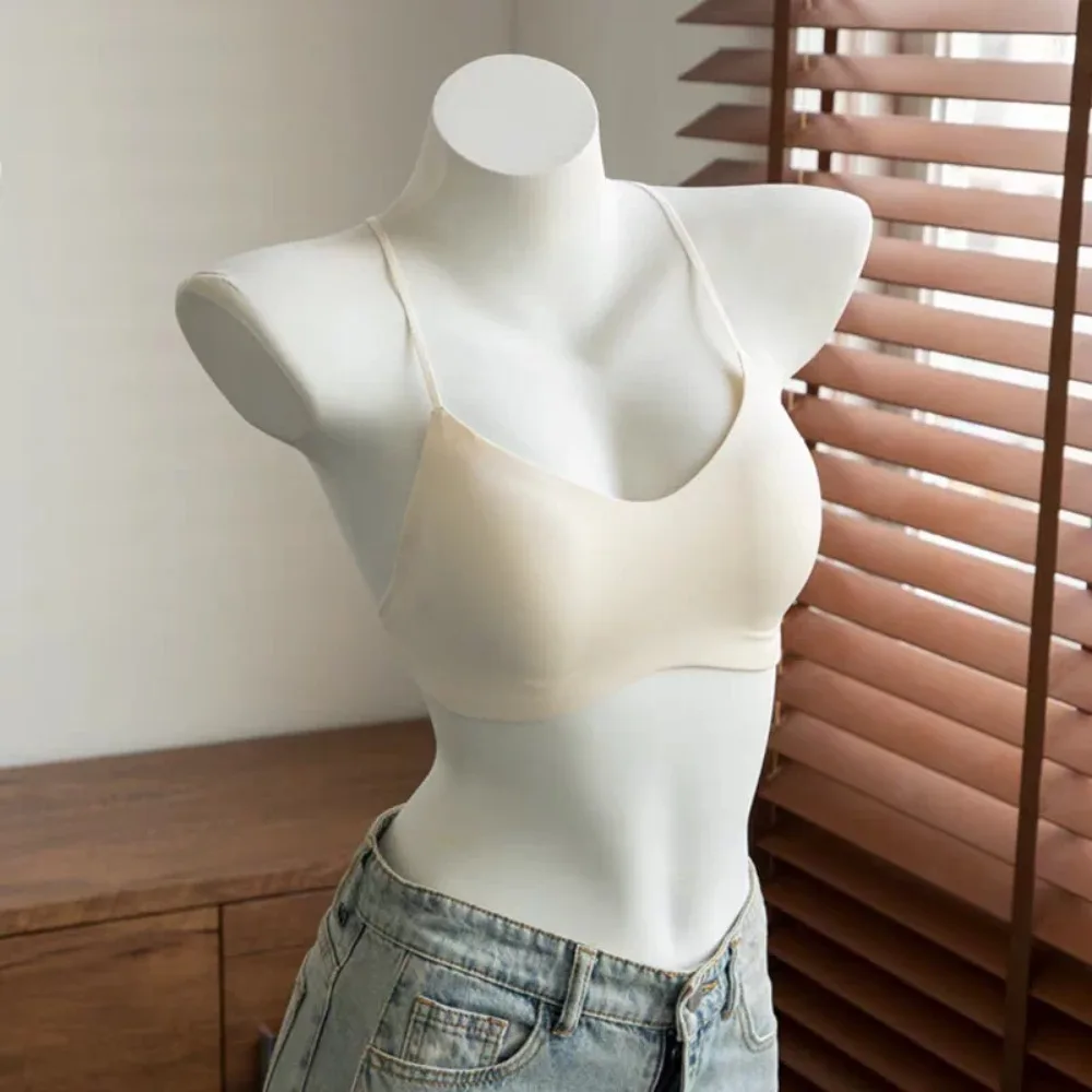Seamless Invisible T Shirt Bra Women No Show White Tee Racer Back Thin Straps Small Bust Push Up Fixed Cup Bras 32-38 No Padding
