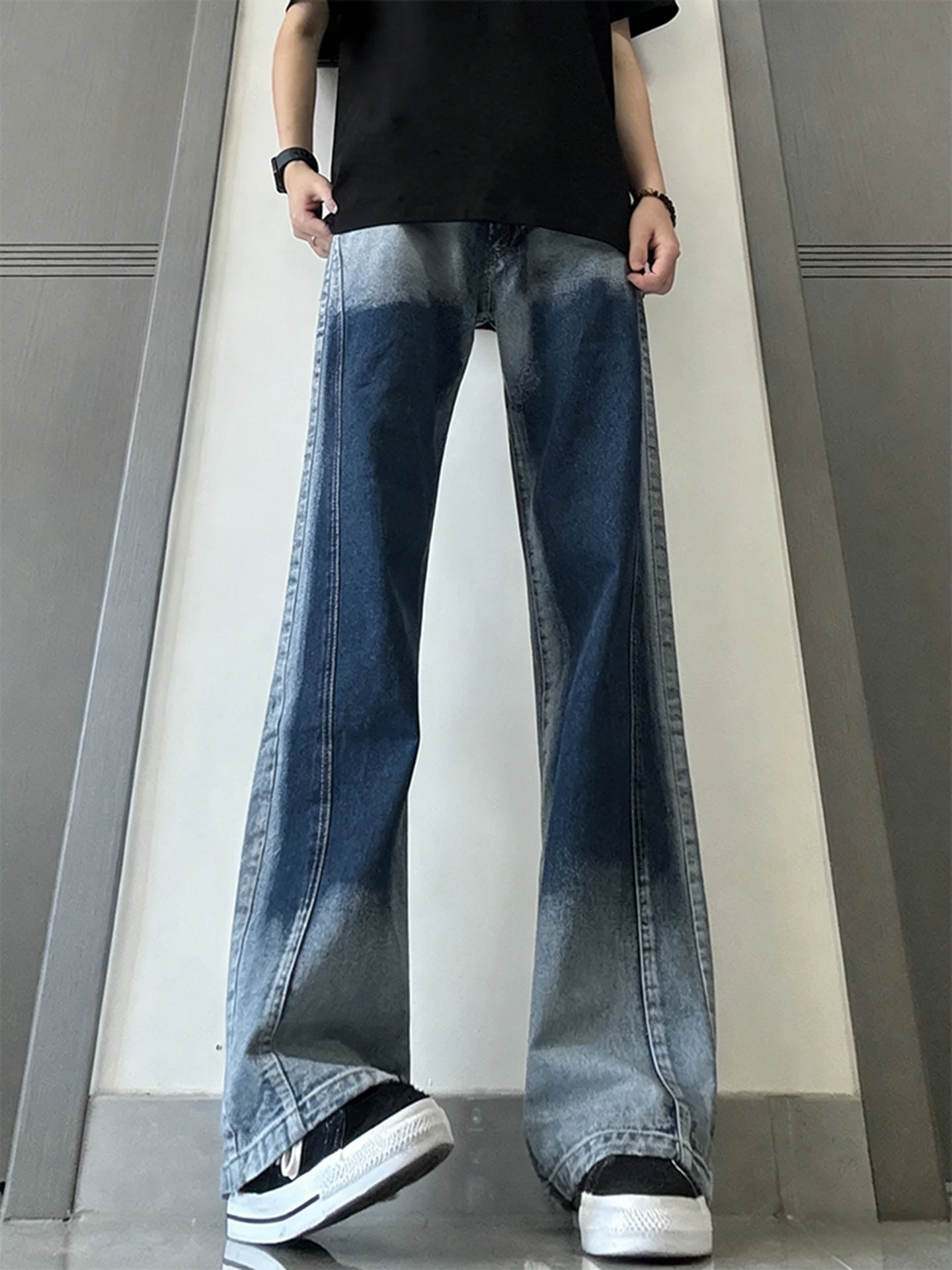 

Джинсы в американском стиле с градиентным эффектом, мужские, прямого кроя, с легким клешем, из смесового хлопка и полиэстера, в стиле High Street