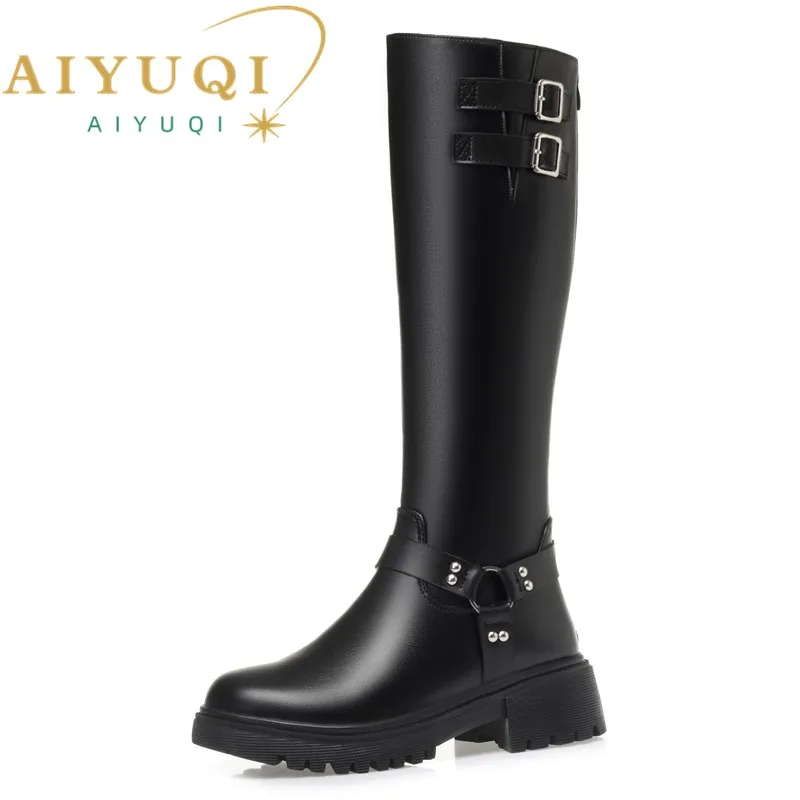 AIYUQI Women's Winter Boots 2024 New Natural Wool Warm Women's Long Boots Large Size Fashion Rider Boots Women