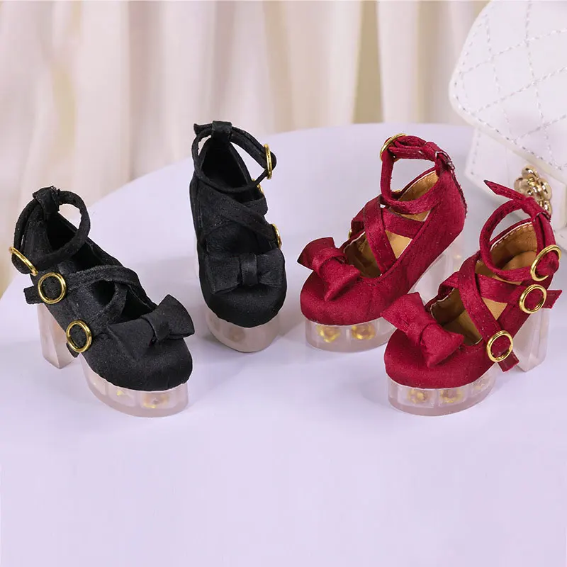 1/4 BJDドールシューズ ハンドメイド 5.2cm * 2.2cm カラーブロッキング ビッグボウ ハイヒール ドールアクセサリー おもちゃ 厚底 カジュアルシューズ