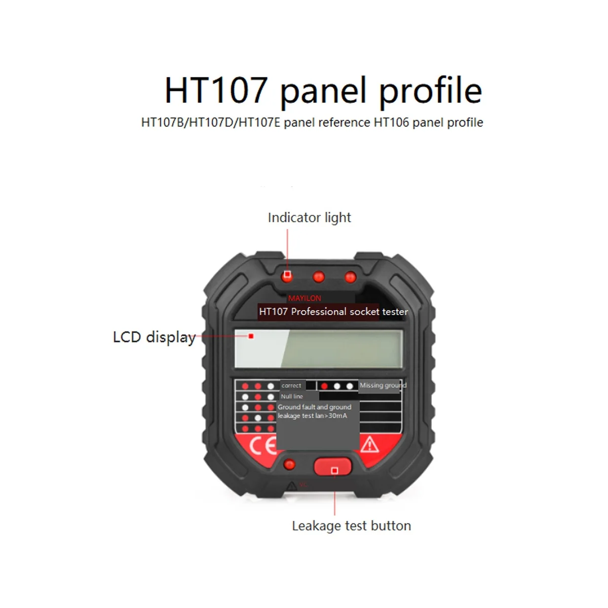 MAYILON HT107B Socket Tester Voltage Test Socket Detector 90-250V Automatic Electric Circuit Polarity Voltage Detector EU Plug