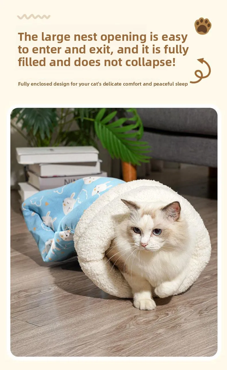 Katzen-Nest Winterwärme Halbgeschlossener Katzenschlafsack Tiefschlaf-Design für Katzen Bettwäsche Katzenmatte Haustier-Universal – Detail 9