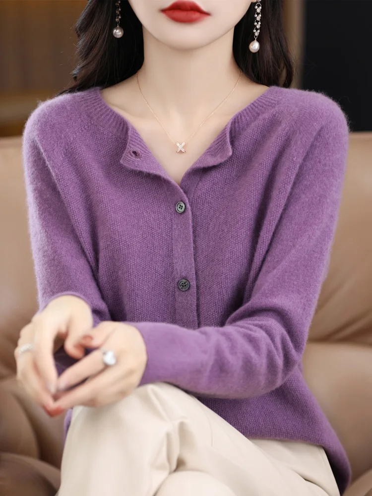 Long Sleeve 100% Merino Wool Sweaters Spring Autumn Women O-Neck Knitwear Tops Clothing Fashion Basic Tops