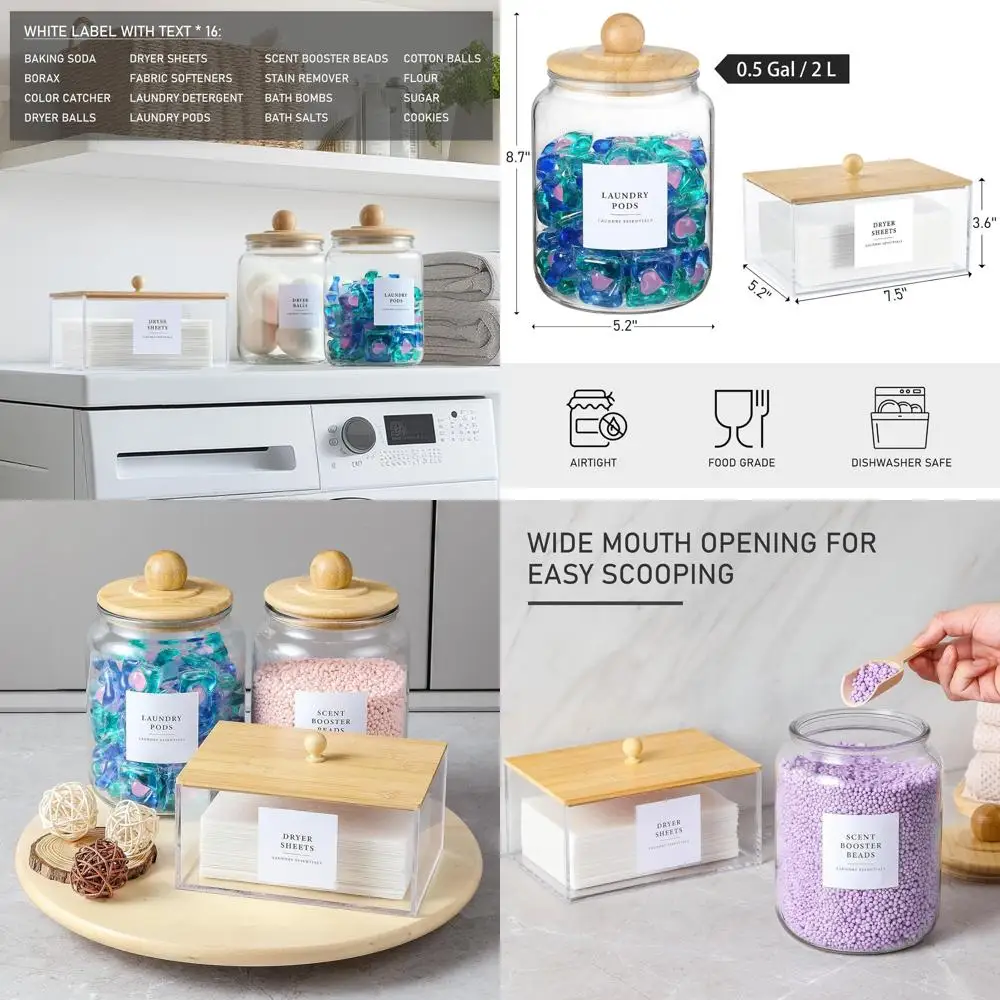 

Герметичные стеклянные банки с бамбуковыми крышками и набор диспенсеров для хранения и организации белья