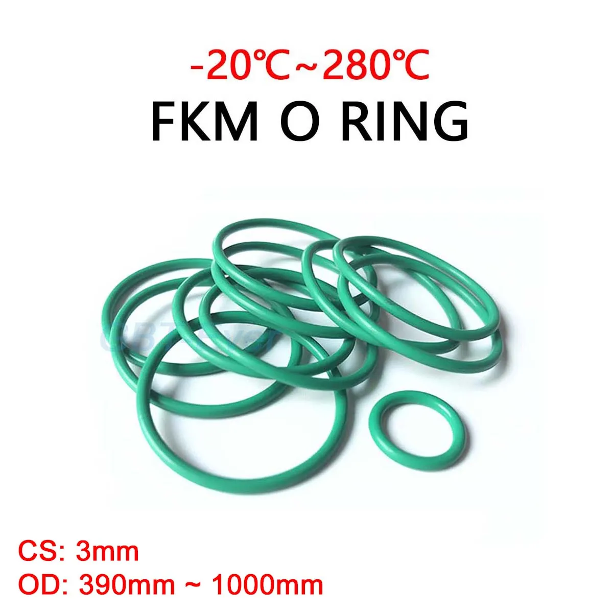 FKM Green Fluorine Rubber O Ring CS 3mm OD 390mm ~ 1000mm O-Rings Sealing Gasket Washer Oil Resistant Acid & Alkali Resistant