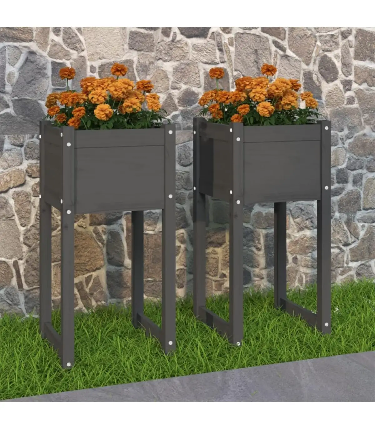 Planter pots and planters 2 units solid pine wood Gray 40x40x81 cm