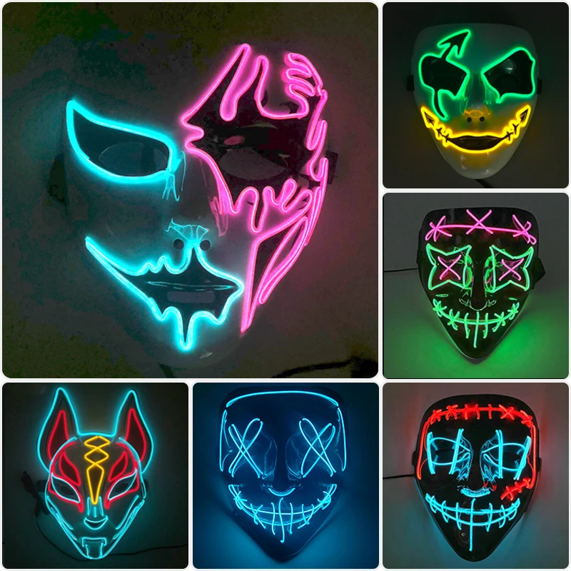 

Horror LED Neon Disguised Mask Anonymous Luminous Full Face Mask Cosplay Fox Purge Mask For Halloween Masquerade Party