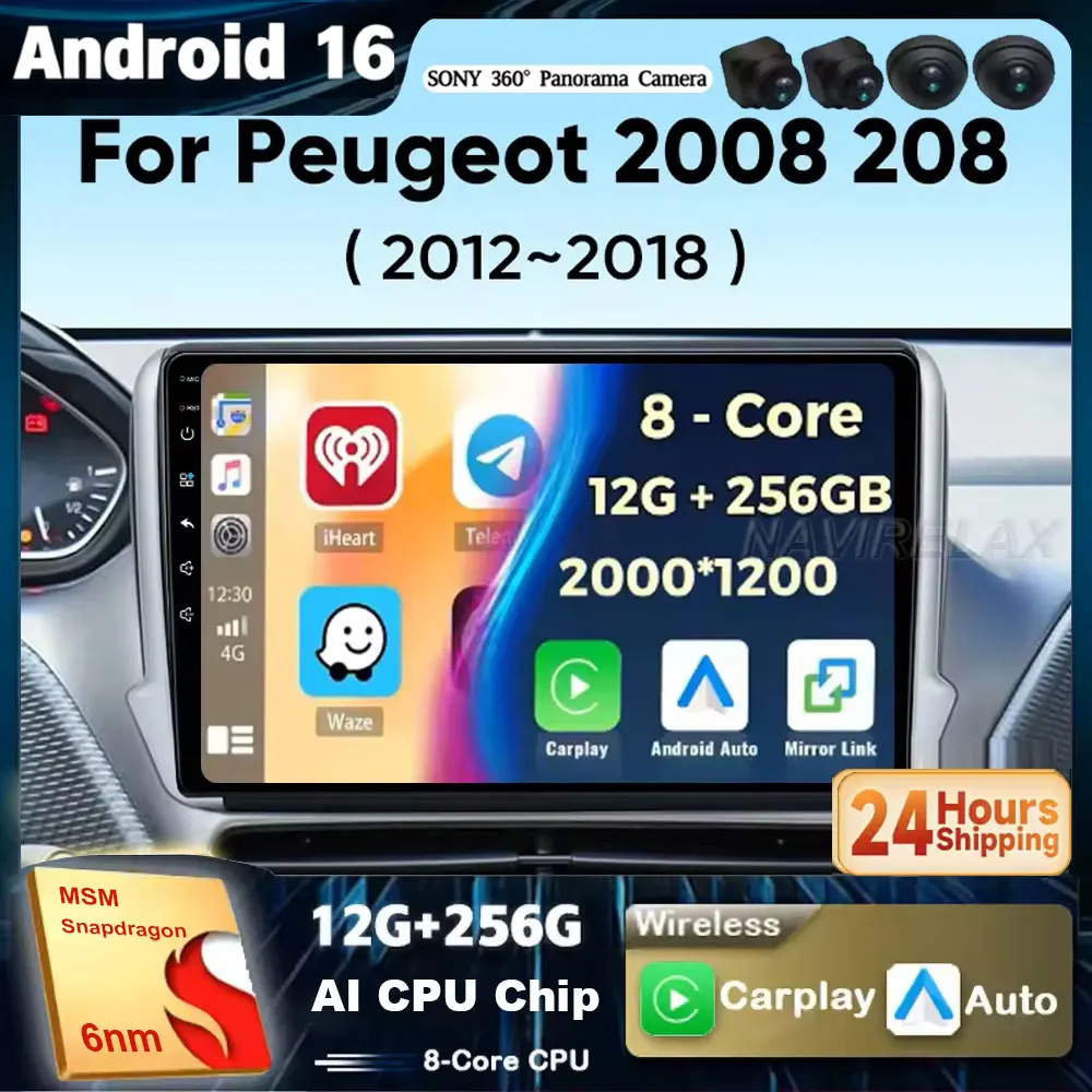 Android 16 Autoradio für Peugeot 208 2008 2012 2013 2014 2015 2016 2017 2018 Kabelloses Carplay Android Auto Auto-Multimedia 2 Din