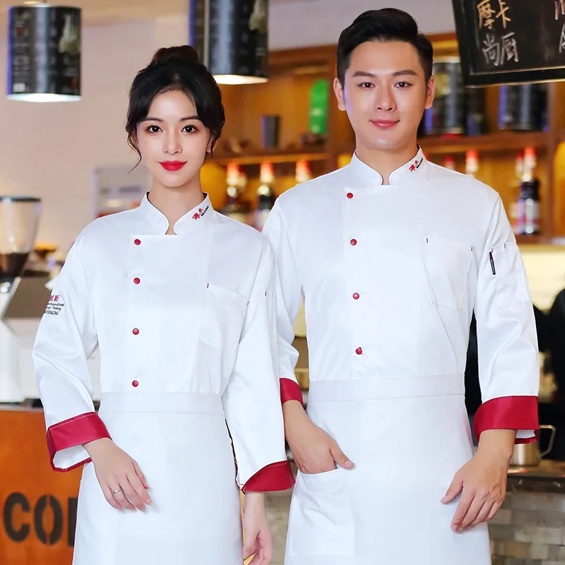 ห้องครัวเบเกอรี่ Chef Overalls ผู้ชายแขนยาวฤดูใบไม้ร่วงและฤดูหนาวเสื้อผ้า Breathable Chef Uniform โลโก้ทำงาน