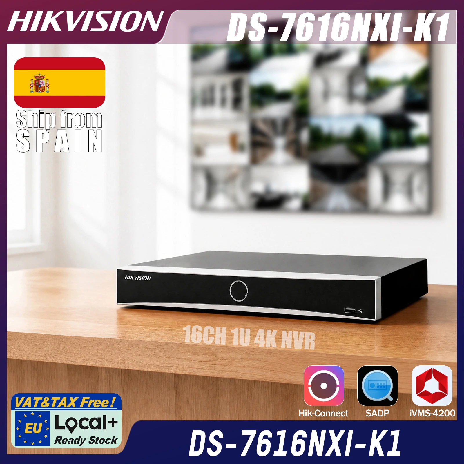 Hikvision DS-7616NXI-K1 NVR AcuSense 16 canali 4K 1U, non PoE, 160 Mbps in entrata, rilevamento del movimento su tutti i canali 2.0, riconoscimento facciale su 1 canale, 1 SATA fino a 10 TB, H.265+