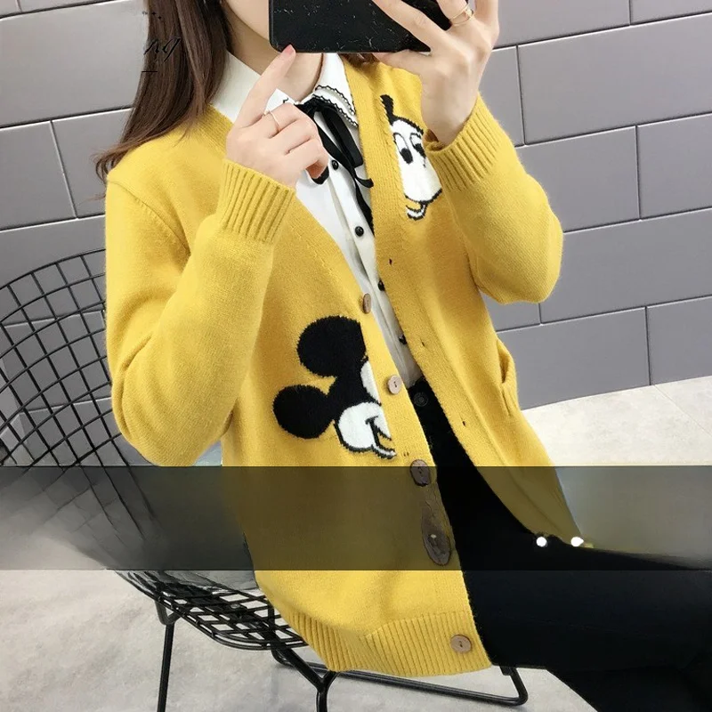 

Spring Autumn 2025 New Women's Loose Knitted Open Cardigan Long Sleeve Short Ladies Sweater Jacket Stylish Top V-neck Button ...