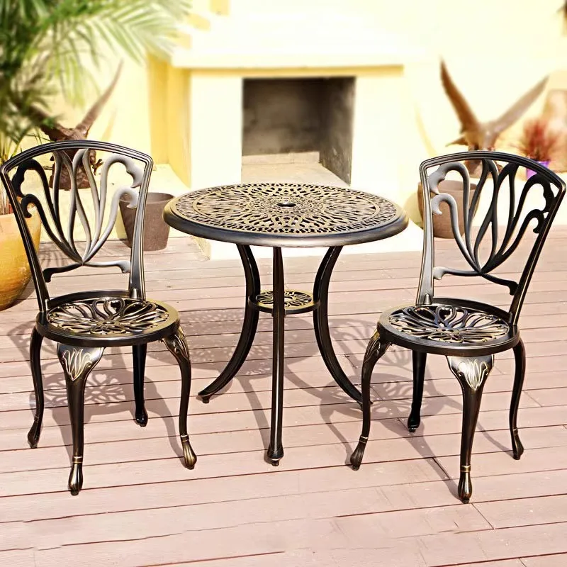 

Garden Cast Aluminum Table And Chairs Three-Piece Suite ,European-Style Outdoor Terrace Open-Air Tea Table Chair Set