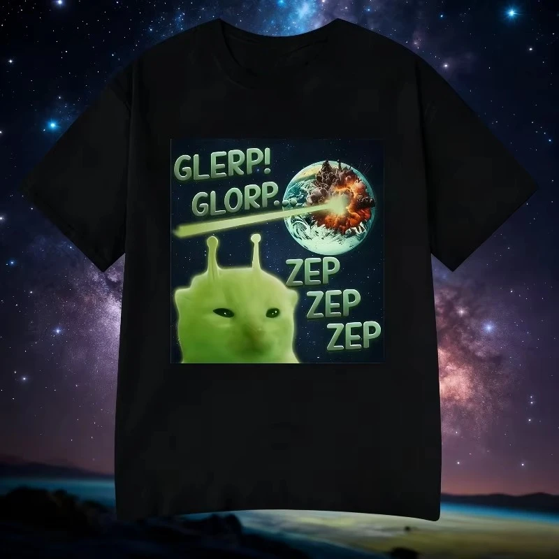 2025 Summer Glerp Glorp Funny Alien Cat Italian Brainrot Meme Pure Cotton Printed T-shirt Men Graphic Comfortable Top