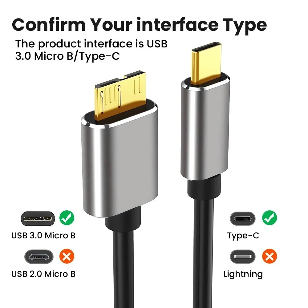 External Hard Drive Cable USB 3.0 Type C To Micro B Male Adapter 5Gbps Data Connector For PC Macbook Hard Drive Disk Camera SSD