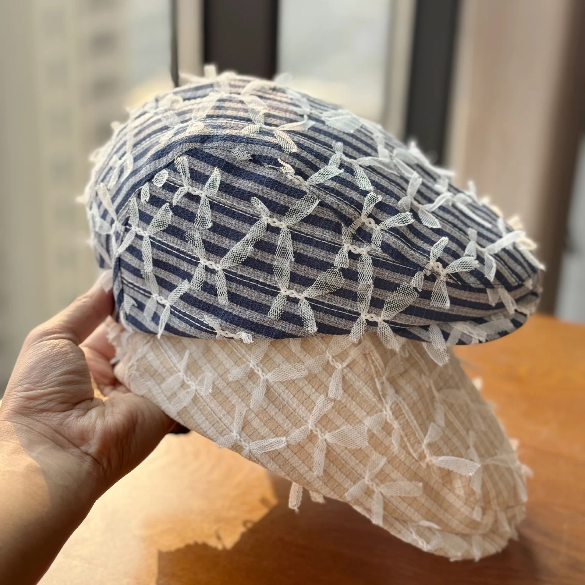 

New bow ribbon forward hat for women in spring and summer, thin beret, versatile sun shading and sun protection, children's hat