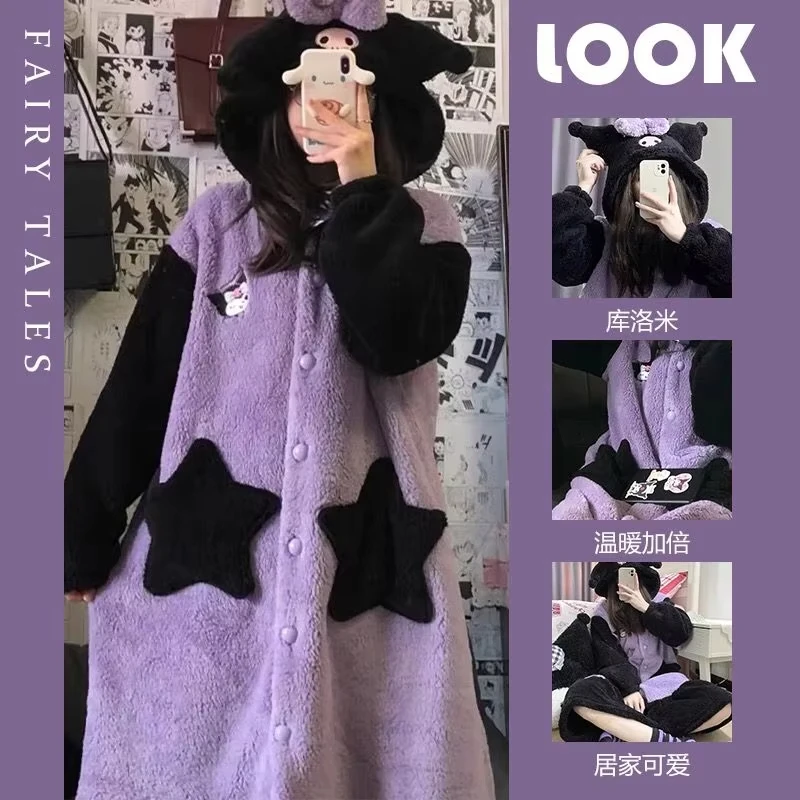 Kawaii Little Devil Women's Pajamas Robes Winter Thicken Warm Cartoon Anime Set Autumn Winter Student Pajamas Home Clothing Gift