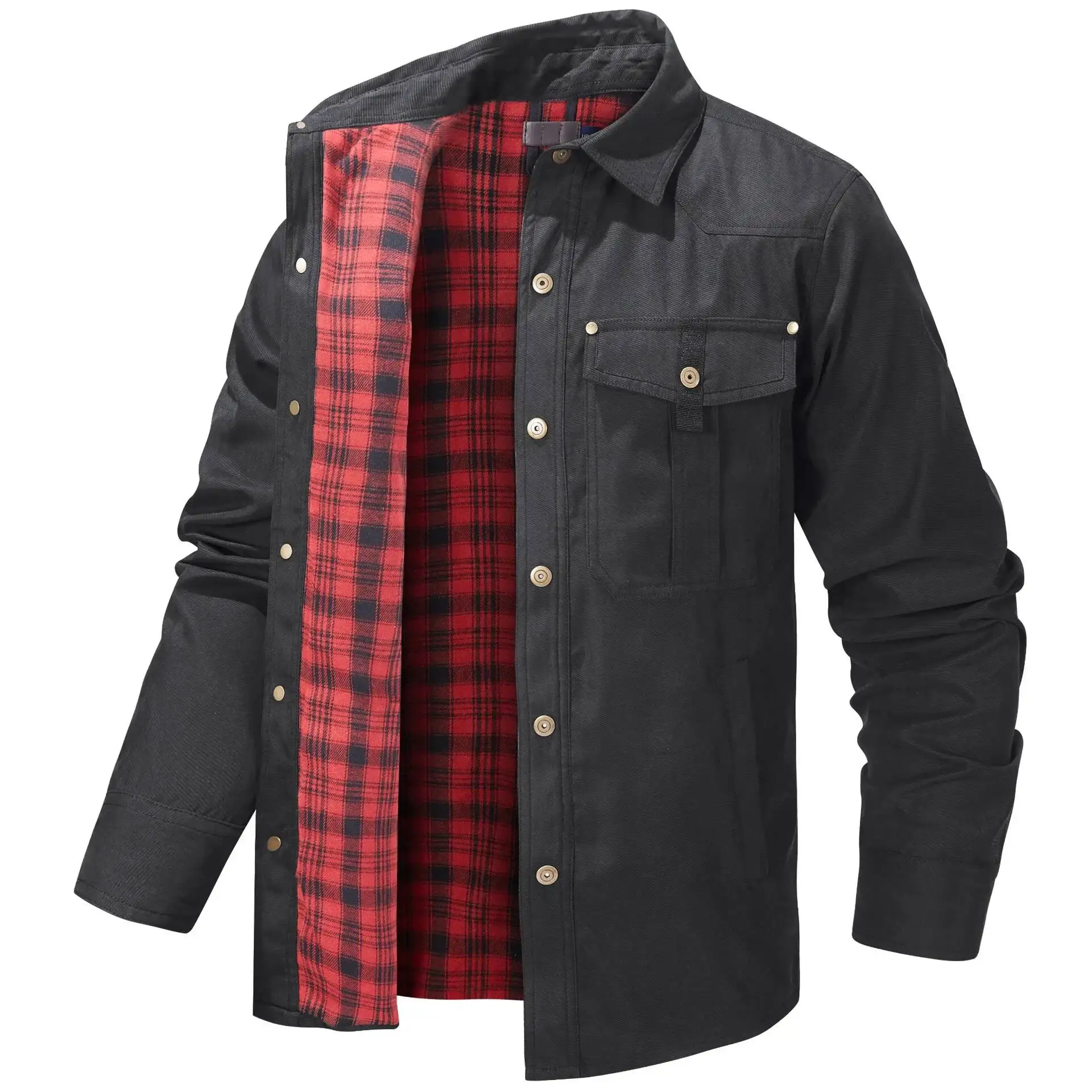 

Men's Large Size Plaid Flannel Jacket Vintage Western Style Collar Up Outerwear Loose Fit Casual Scene Chinese Origin