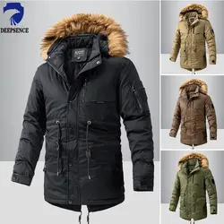 2024 Winter Men's Jacket Mid-Length Multi-Pocket Cotton Work Wear Warm Thickened Casual Outdoor Men's Parker Coat