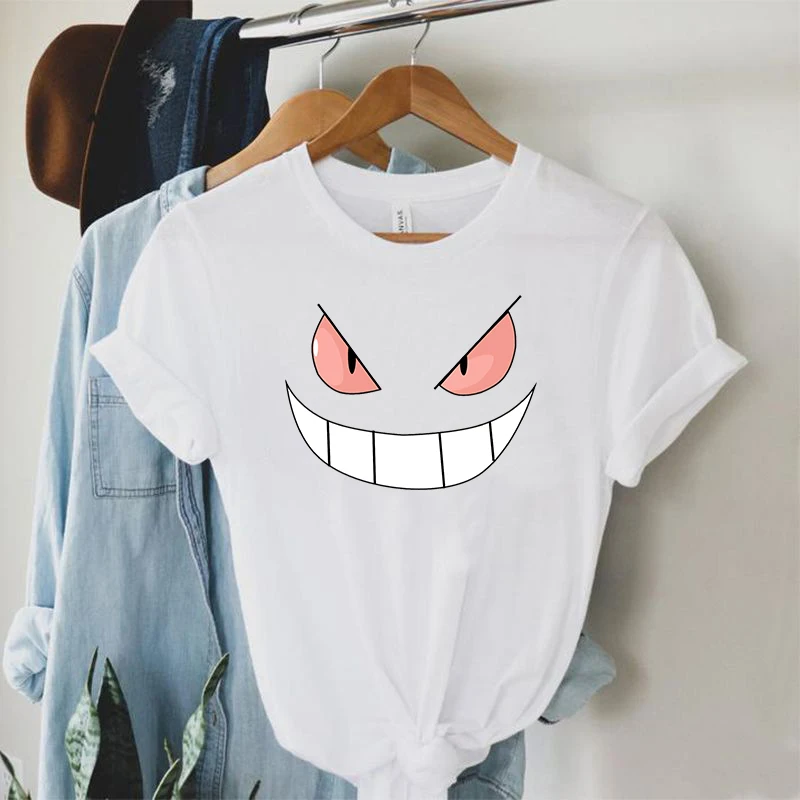 

Cartoon Eyes Funny Ladies Clothes Casual Short Sleeve Tshirt T Shirt Loose Summer White Tee Top Print Women's Clothing Anime