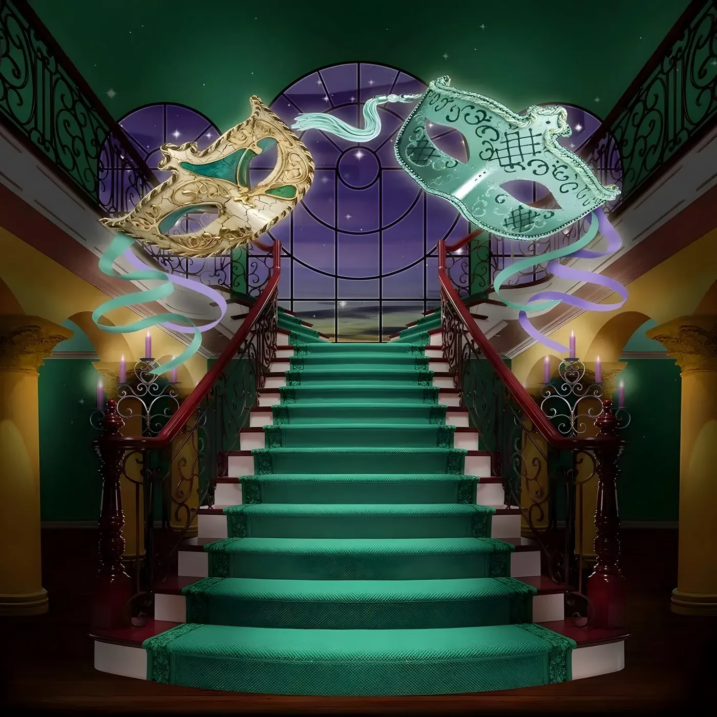 Escalera de Mardi Gras máscara de mascarada Palacio fiesta carnaval telones de fondo suministros de fiesta fondos de estudio de fotografía