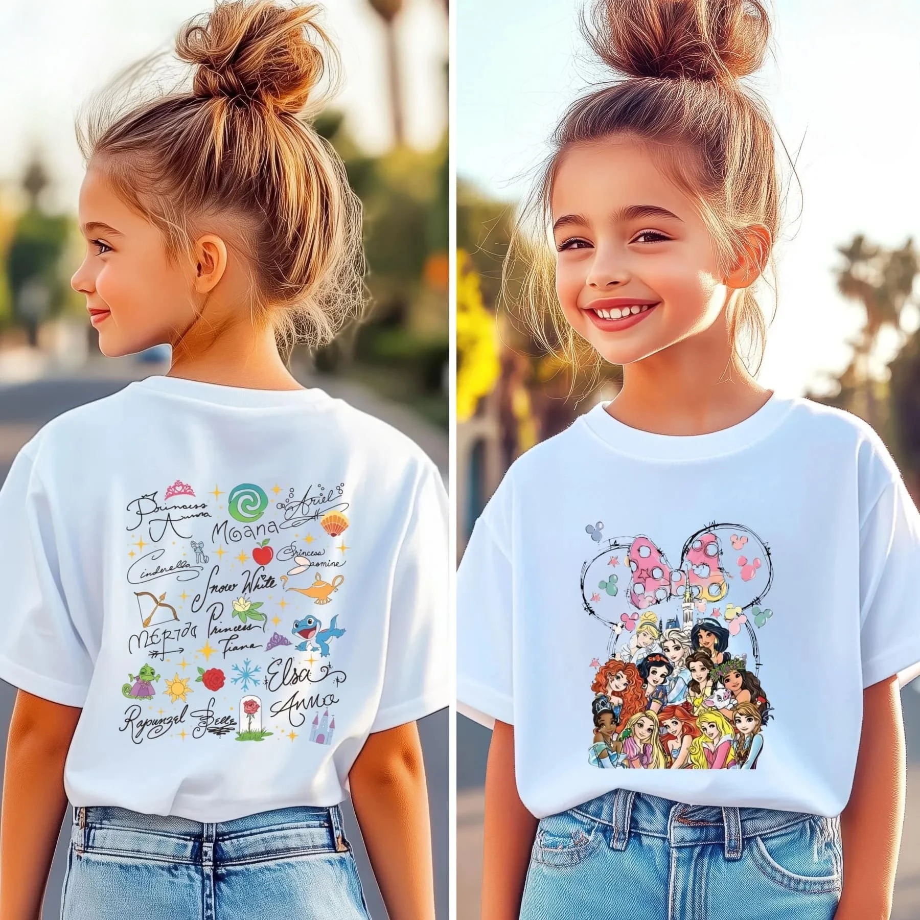 T-shirt à manches courtes pour enfants et adultes, printemps, princesse Disney, rétro, imprimé Doubl