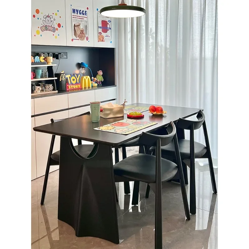 Black solid wood flying crow dining table rectangular modern minimalist designer home minimalist rock slab dining table