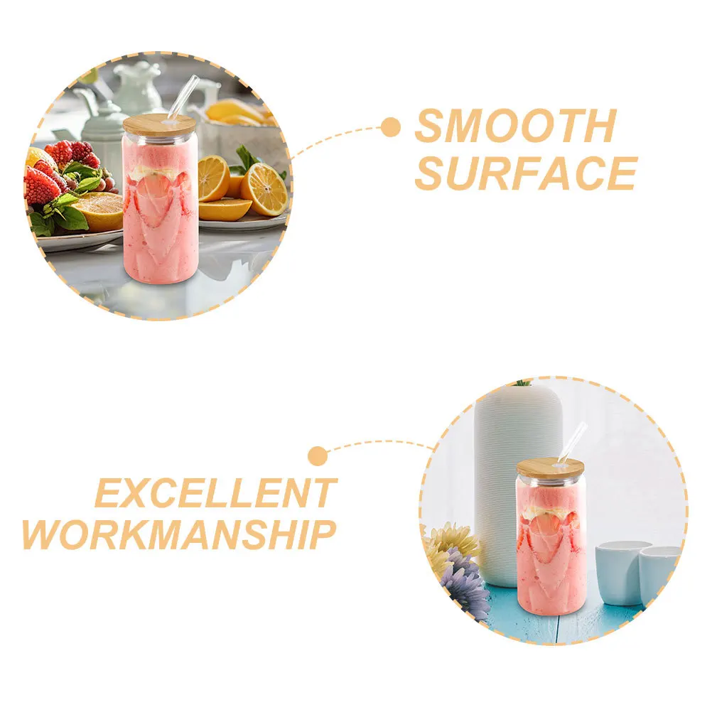 أكواب زجاجية مع غطاء وقش متعددة الأغراض كوب شاي مثلج من الخيزران والحليب وعاء عصير الماء صنعة ممتازة #4