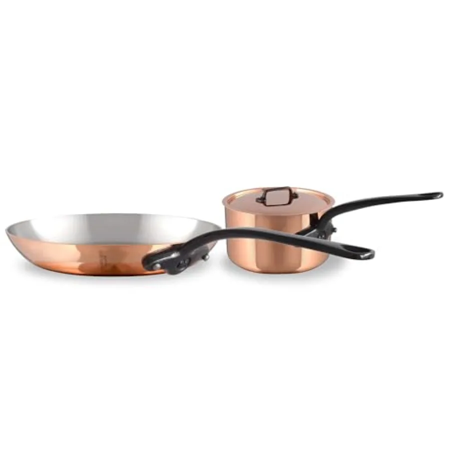 

Premium 3Piece Cookware Set with Polished Copper and Stainless Steel Finish Includes 1.2Qt Sauce Pan with Lid and 7.8In Frying