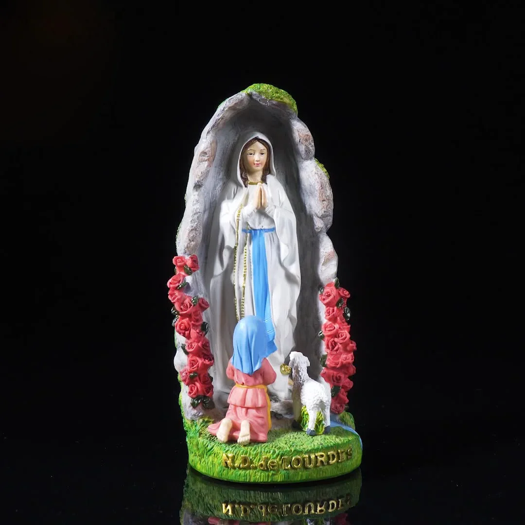 Virgin Mary In The Cave Statue Figure Handmade Our Lady Lourdes Figurine Religious Gift Xmas Desktop Home Decorative Ornaments