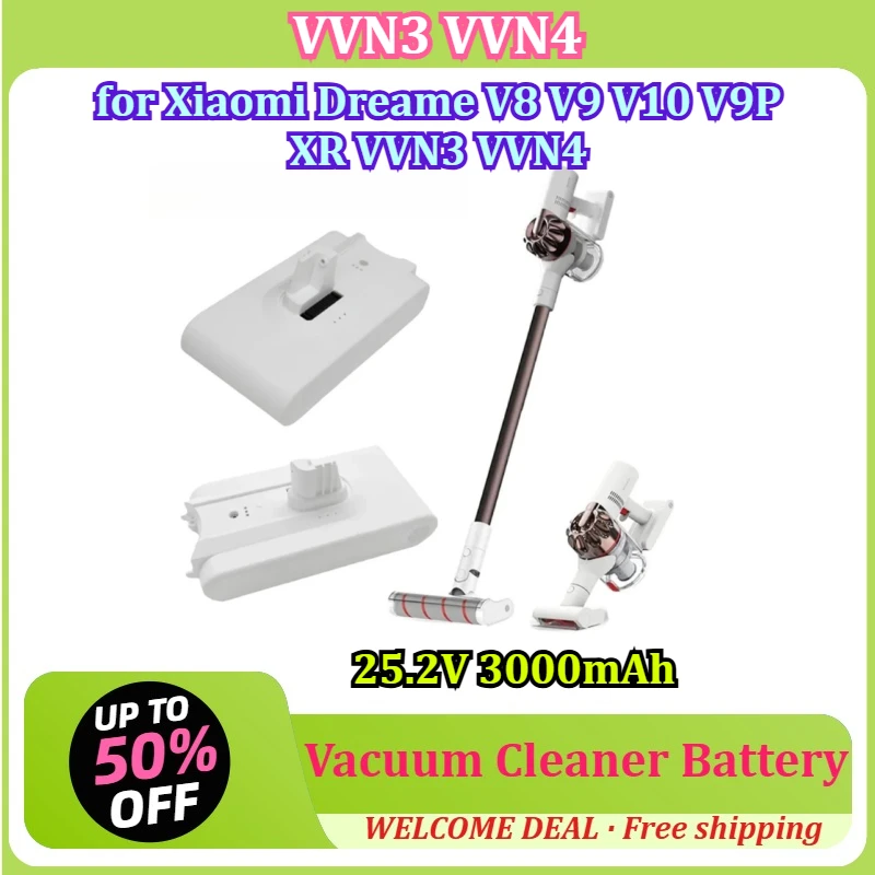 [VVN3 VVN4] for Xiaomi Dreame V8 V9 V10 V9P XR VVN3 VVN4 25.2V 3000mAh Handheld Vacuum Cleaner Battery Lithium Battery