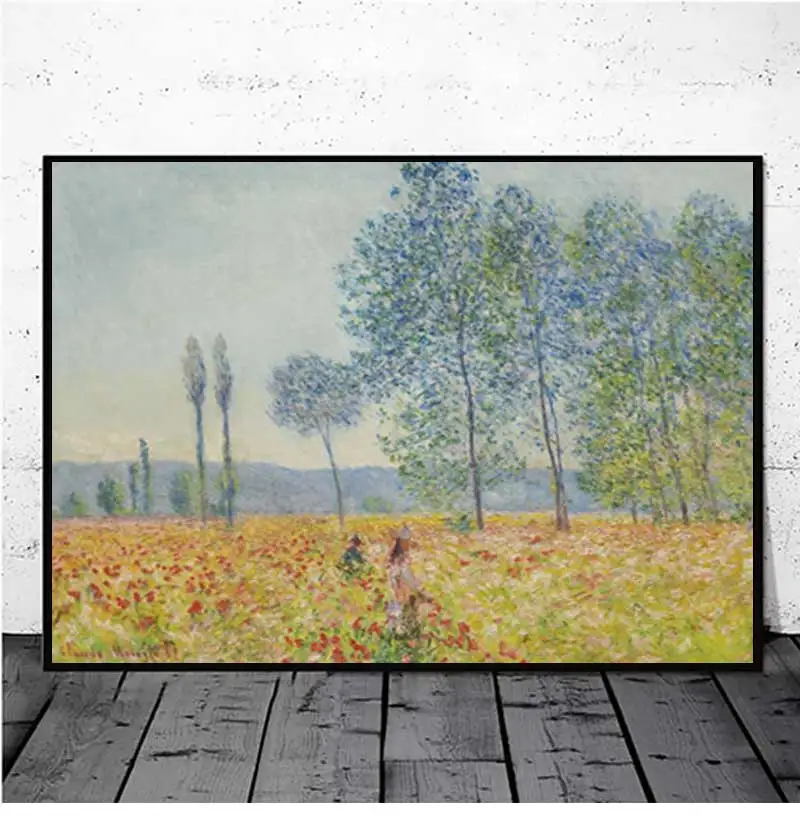 Claude Monet Poplars Poppy fields Landscape Impressionist Oil Painting on Canvas Posters and Prints Wall Picture for Living Room