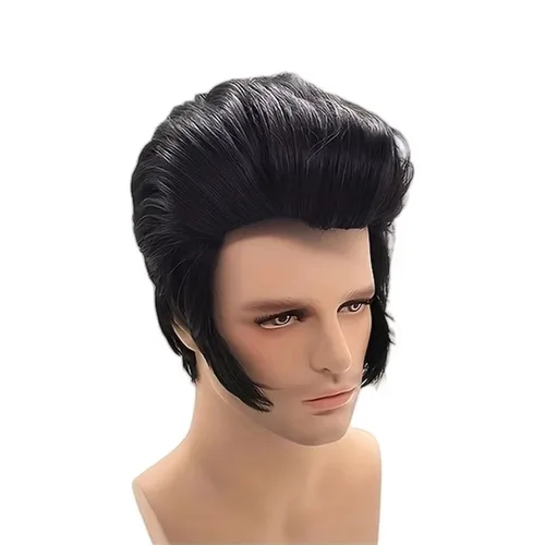 Peluca de Elvis para Cosplay de Anime, pelo sintético negro liso corto, accesorios de juego de rol para Festival de Frieren