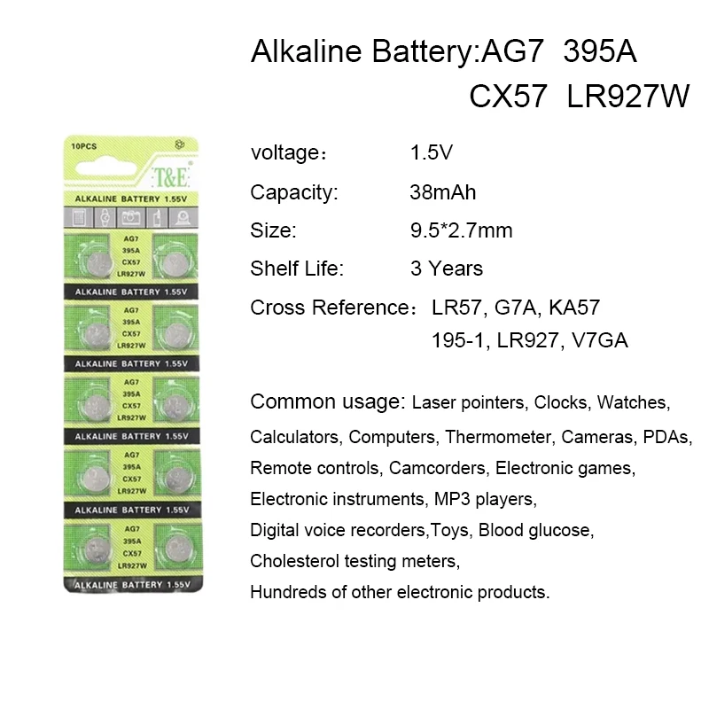 

10-100pcs AG7 SR927SW SR927W LR927 395 399 1.5V Button Battery for Watches Electronics Backup Power
