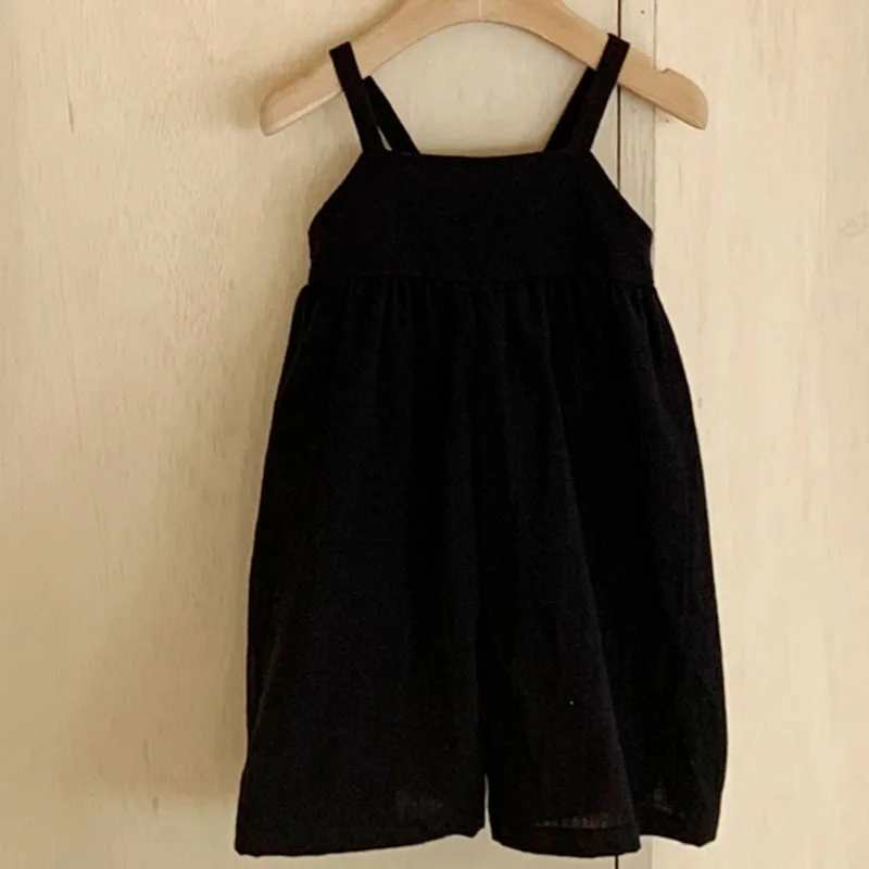 2025 صيف جديد طفلة وزرة فضفاضة الصلبة الاطفال الفتيات حبال السراويل الرضع بنطال ذو قصة أرجل واسعة القطن طفل حزام السراويل