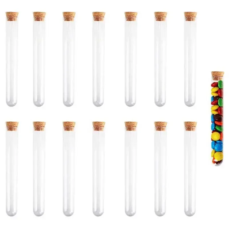 10pcs/set Transparent Plastic Test Tube with Cork Lid Cap U-shaped Bottom Long Transparent Test Tube Supplies Accessories 3