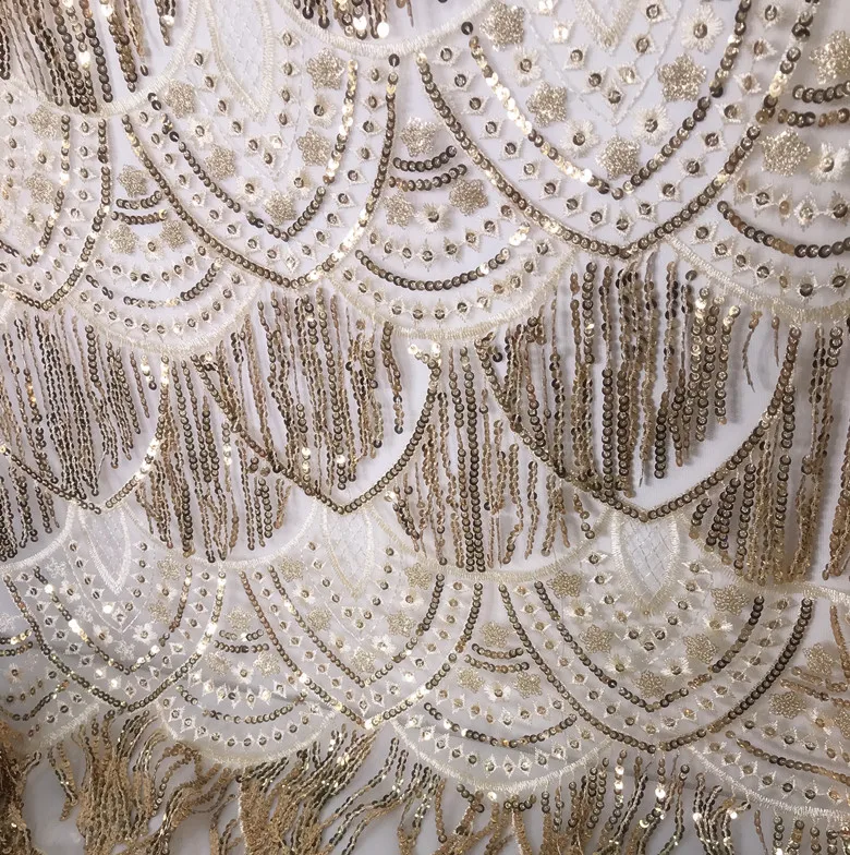 1yard sweet tassel sequined cloth performance dress magic color champagne gold big red clothing sequined cloth fabric