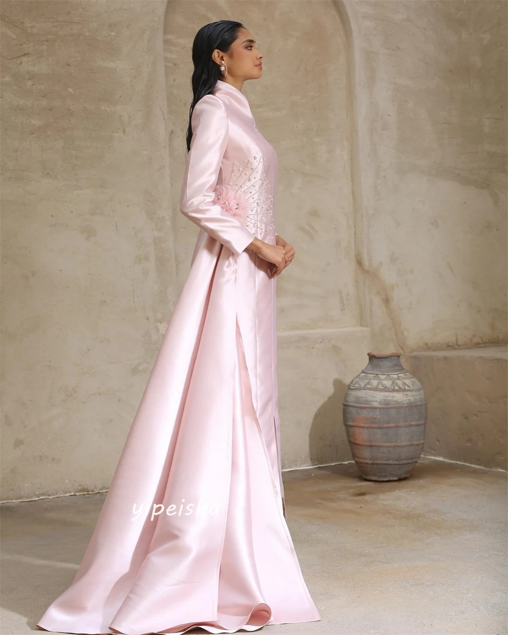 Customized Jiayigong  s Flower Draped Beading Evening A-line High Collar Bespoke Occasion Gown Long Dresses