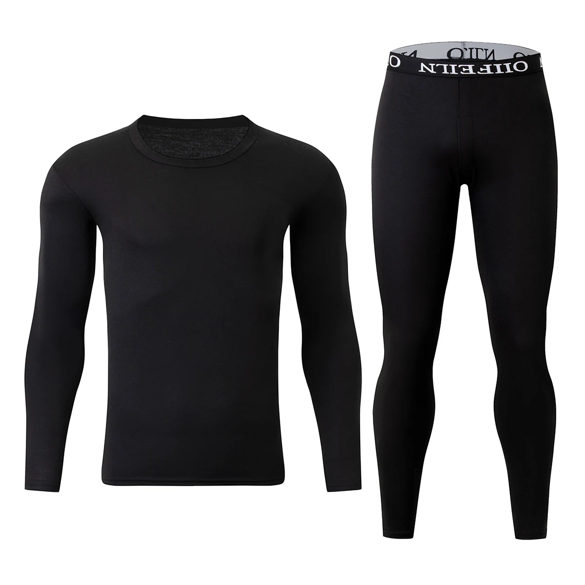 Men's Autumn/Winter Warm Underwear Set Solid Color Multi Color Round Neck Long Sleeve Top Letter Elastic Waist Casual Pants