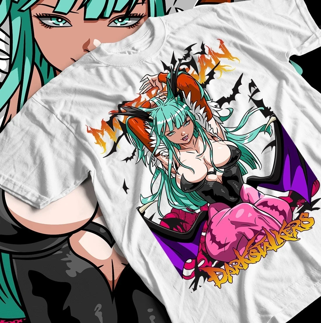 Camiseta Summer Morrigan Aensland, camiseta Darkstalkers, camiseta de anime, camiseta de manga corta con cuello redondo para hombre