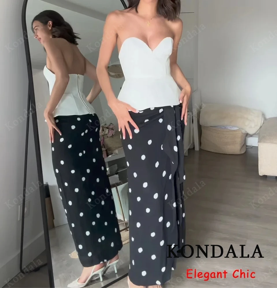 

KONDALA Fall Elegant Polka Dot Knotted Skirt Women Chic Slim Hip Wrap Midi Skirts 2025 Spring Summer High Street Holidays Skirt