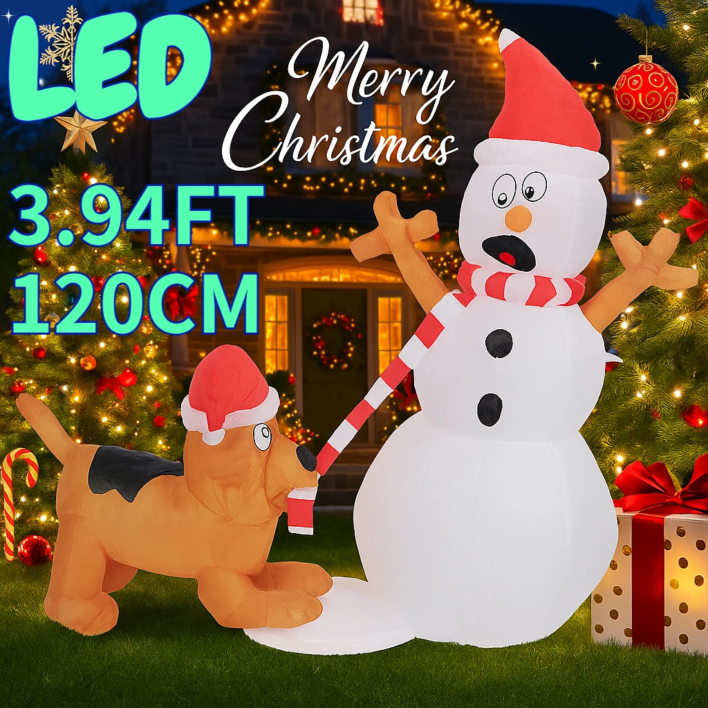 3.94ft brinquedos infláveis boneco de neve cão natal quintal gramado decoração de festa em casa com led iluminado suprimentos de natal ornamento presente festivo