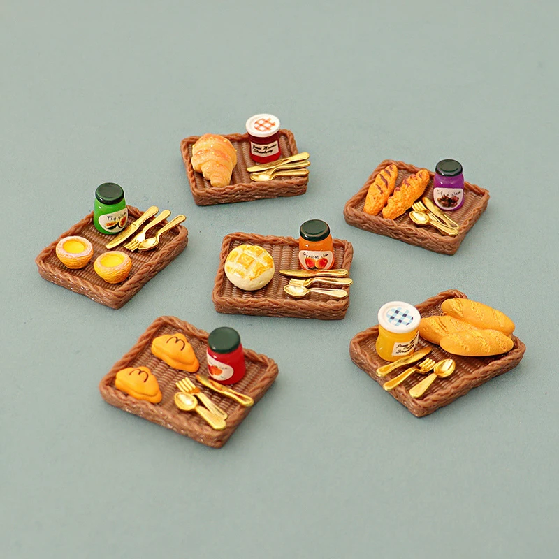 1Set Dollhouse Miniature Food Dessert Cake Tray Tableware Kitchen Model Decor Toy Doll House Accessories