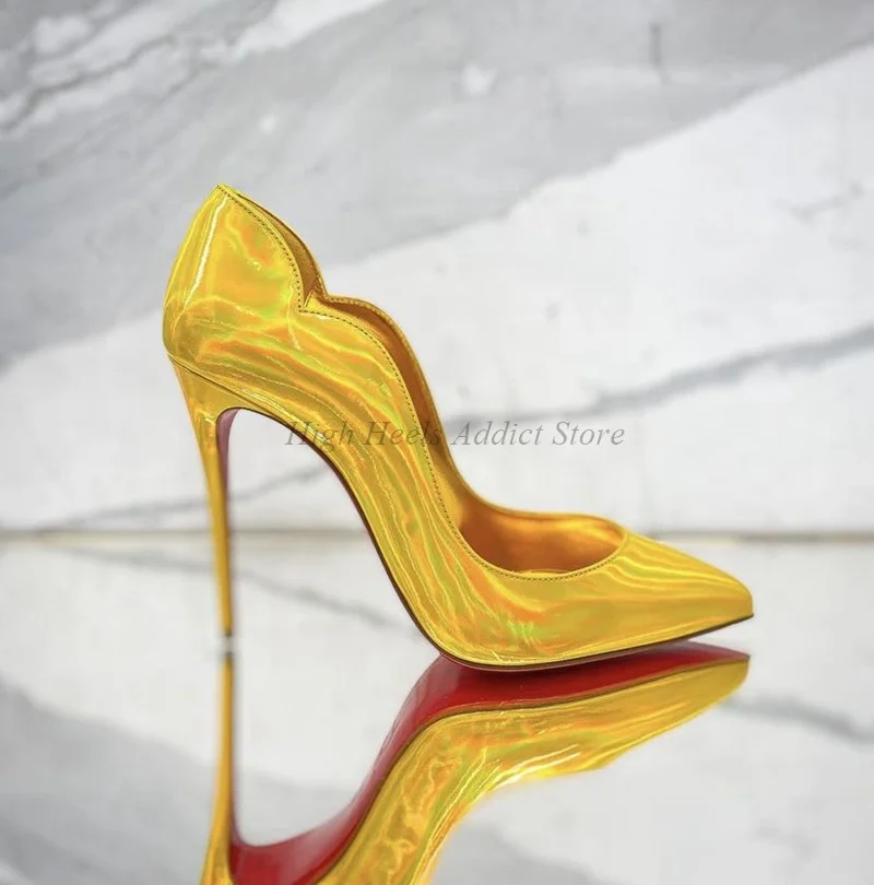 Hot Chick Metallic Leather Colorful Pumps Women's Stilettos Pointed Toe Shallow Good Quality Sexy Party Wedding High Heels