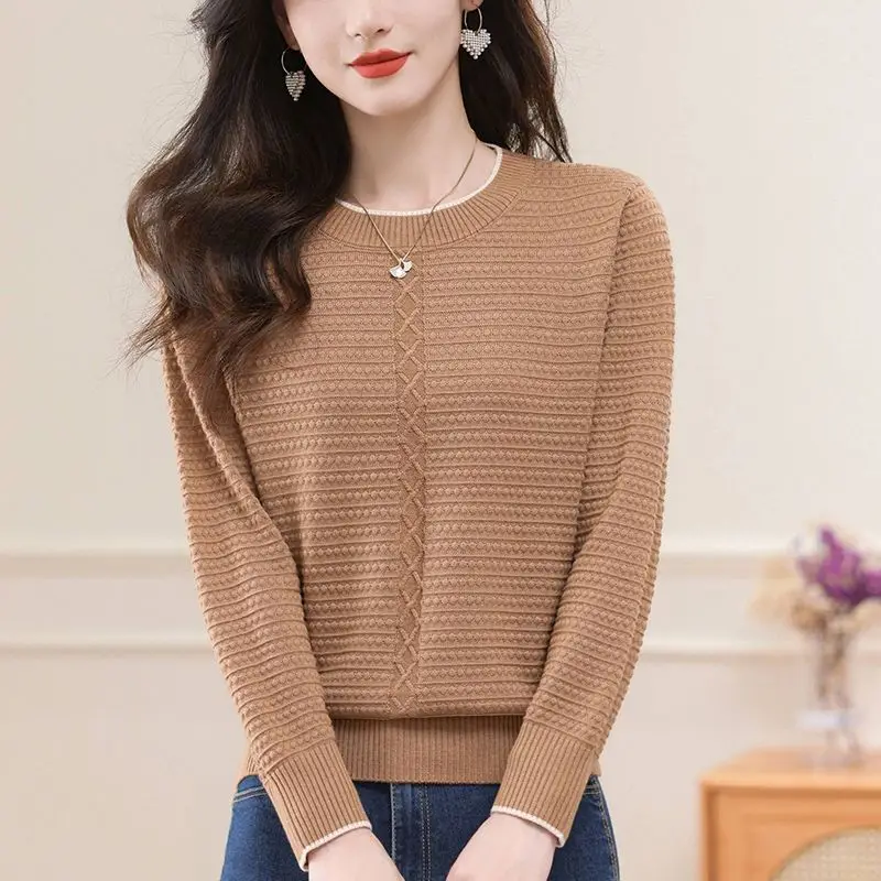 

Spring Autumn New Fashion Loose Round Neck Knitted Sweater Women Thin Long Sleeve Top